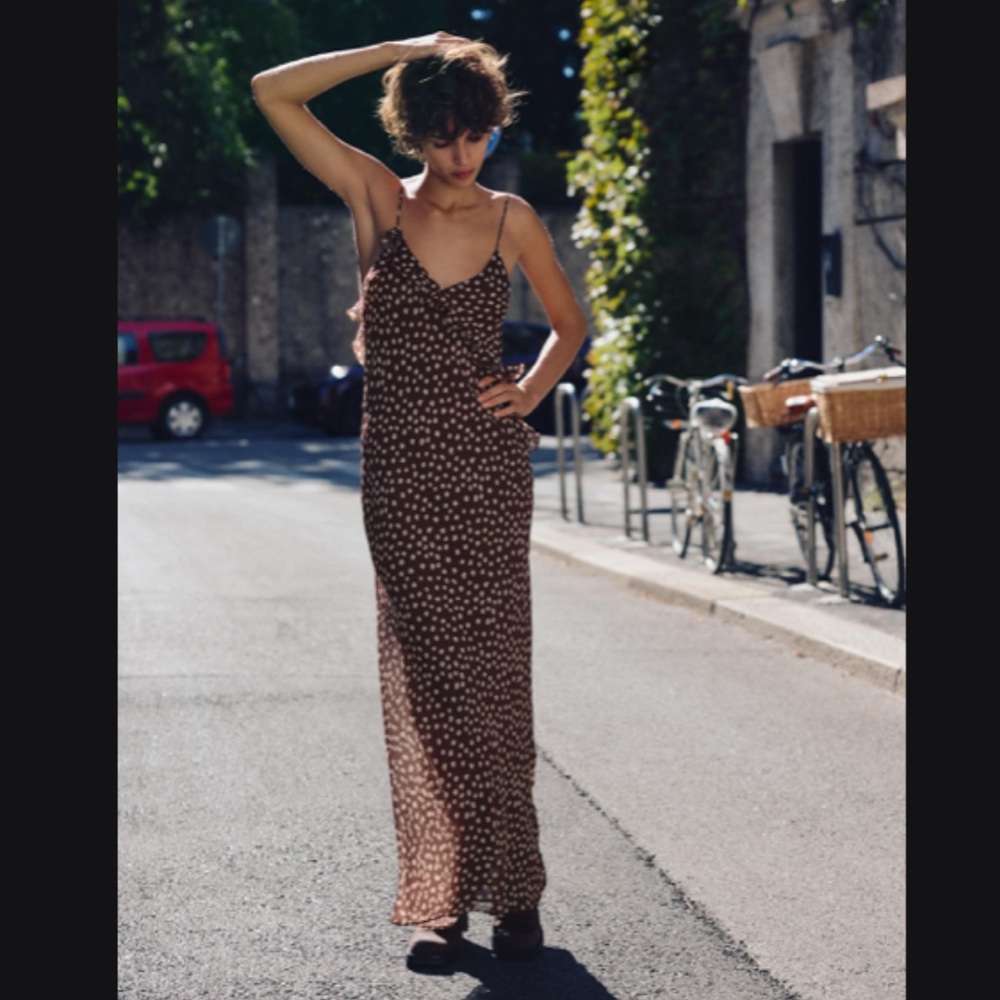 Zara limited edition Brown Polka Dot Maxi Dress